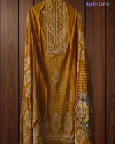 Elegant Glazed Cotton Un-Stitched Suit with Digital Print & Organza Embroidery Patch Work