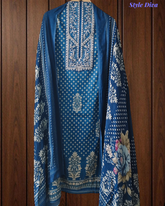 Elegant Glazed Cotton Un-Stitched Suit with Digital Print & Organza Embroidery Patch Work