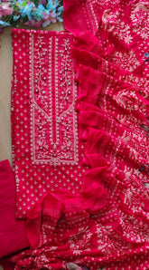 Elegant Glazed Cotton Un-Stitched Suit with Digital Print & Organza Embroidery Patch Work