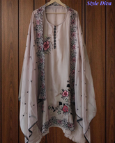 Crepe Kurta & Organza Embroidered Dupatta Un-Stitched Suit