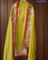 Festive Shimmer Tissue Un-Stitched Suit with Intricate Zari Work