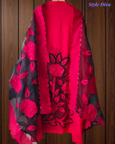 Designer Mul Chanderi Appliqué Work Un-Stitched Suit Set with Organza Dupatta