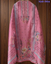 Linen Digital Print Un-Stitched Suit with Mirror High-Lighting