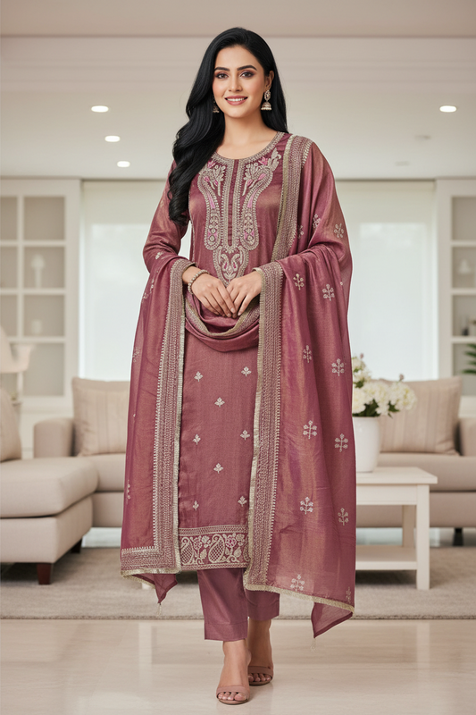 Radiant Shimmer Tissue Unstitched Suit with Exquisite Zari Embroidery