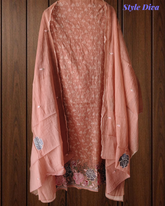 Premium Mul Chanderi Un-Stitched Suit Set with Intricate Thread Embroidery