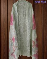 Georgette Lucknowi Embroidery Suit with Digital Print Dupatta