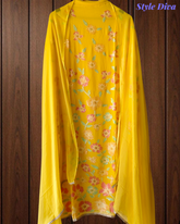 Georgette Sequence Work Unstitched Suit with Chiffon Golden Border Dupatta