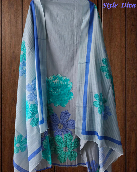 Pure Cotton Printed Unstitched Suit with Faux Mirror High-Lighting