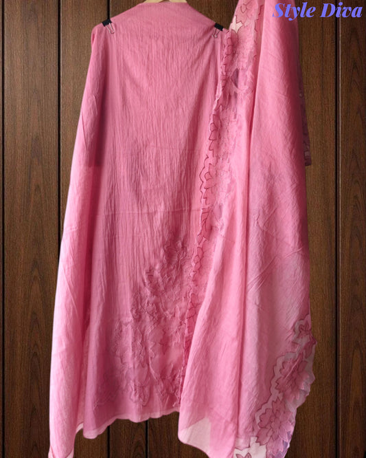 Mul Chanderi Appliqué Unstitched Suit with Mul Chanderi Dupatta