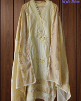 Cotton Printed Suit Set with Crochet Lacing & 3D Texture Work