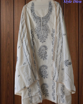 Pure Cotton Unstitched Suit with Kashmiri Aari Embroidery and Lacing Detail