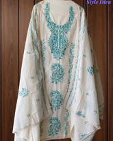 Pure Cotton Unstitched Suit with Kashmiri Aari Embroidery and Lacing Detail