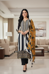 Muslin Mirror Work Semi-Stitched Suit with Digital Print Dupatta