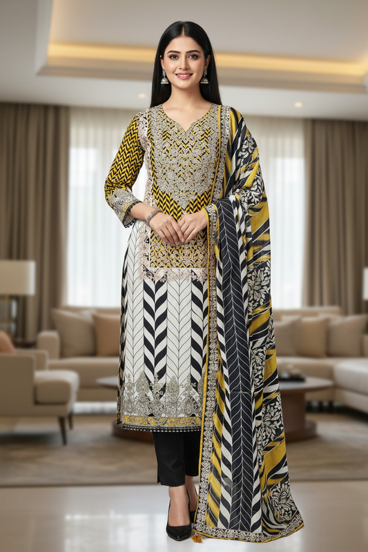 Muslin Mirror Work Semi-Stitched Suit with Digital Print Dupatta