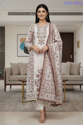 Linen Digital Print Unstitched Suit with Highlight Embroidery and Linen Dupatta