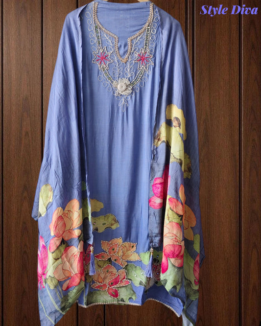 Pure Muslin 3D Jute Work Un-Stitched Suit with Digital Print Dupatta
