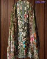Pure Cotton Printed Un-Stitched Suit with Chiffon Digital Print Dupatta & Crochet Lacing