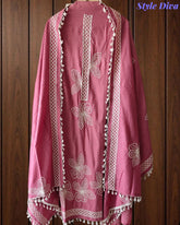 Modal 3D Embroidery Unstitched Suit with Sequin Highlighting & Tassel Detailing