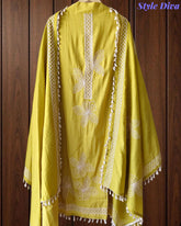 Modal 3D Embroidery Unstitched Suit with Sequin Highlighting & Tassel Detailing