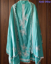 Modal 3D Embroidery Unstitched Suit with Sequin Highlighting & Tassel Detailing