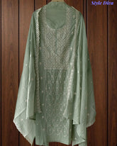 Mul Cotton Embroidered Faux Mirror Highlighted Unstitched Suit with Dupatta
