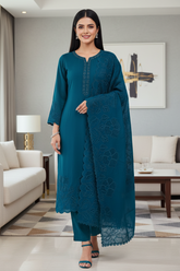 Modal Laser Cut Embroidered Un-Stitched Suit with Designer Dupatta