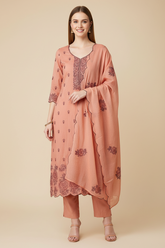 Crush Mul Cotton Embroidered Unstitched Suit with Scalloped Dupatta