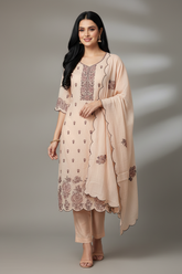 Crush Mul Cotton Embroidered Unstitched Suit with Scalloped Dupatta