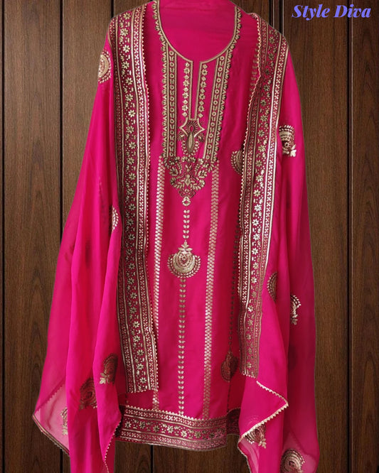 SD1226 -Premium Twill Organza Unstitched Suit Set with Oxidized Sequin Work & Embroidery on Kurta and Dupatta