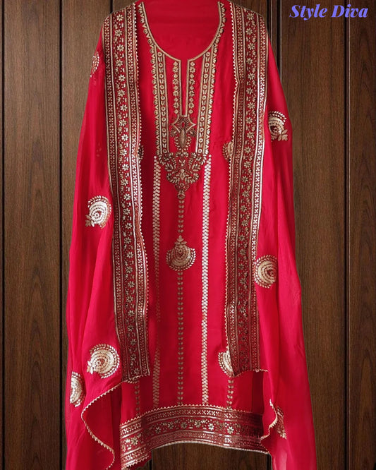 SD1226 -Premium Twill Organza Unstitched Suit Set with Oxidized Sequin Work & Embroidery on Kurta and Dupatta