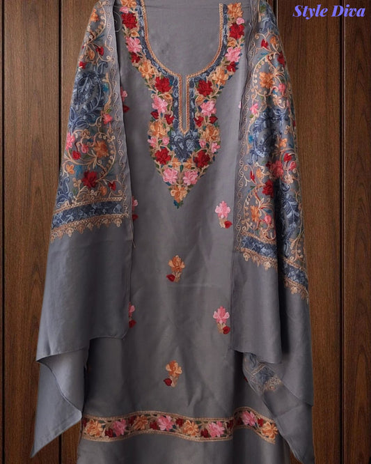 SD1238 - Winter Wear - Timeless Kashmiri Embroidered Pashmina Un-Stitched Suit