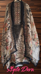 Radiant Organza Mirror Work Digital Print Suit