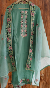 Organza Semi- STITCHED SUIT With Organza Dupatta
