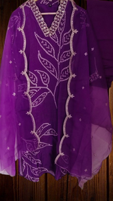 Fully Stitched Crepe Suit with Organza Dupatta