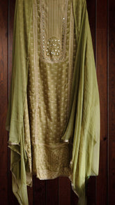 Muslin Digital Printed Unstitched Suit with Mirror & Cut-Dana Work