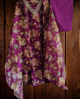 Chanderi Floral Digital Print Kurta Set with Organza Scalloped Dupatta – 3-Piece Fully Stitched Suit