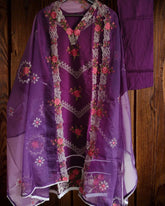 Stylish Organza Digital Printed Kurta Set with Mirror Work & Printed Dupatta – Fully Stitched