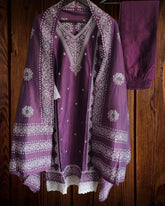 Graceful Muslin Embroidered Kurta Set with Croatia Lacing & Block Printed Dupatta – Fully Stitched