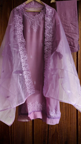 Pastel Organza Embroidered 3-Piece Fully Stitched Suit with Shantoon Pants