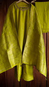 Roman Silk Fully Stitched 3-Piece Suit with Hand Work & Banarasi Silk Dupatta