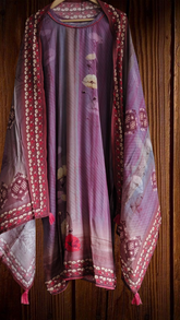 Muslin Digital Print Semi-Stitched Suit with Lace Detailing & Rayon Bottom Fabric