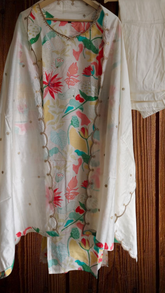 Elegant Muslin Digital Printed Kurta Set with Hand Work – 3 Piece Fully Stitched Suit with Dupatta & Shantoon Pants