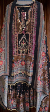 Chinnon Digital Printed Garara Set with Mirror Highlights – 3 Pc Fully Stitched Set