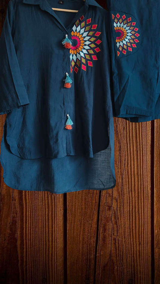 Muslin Embroidery Co-Ord Set – 2 Pc Shirt & Stitched Pants