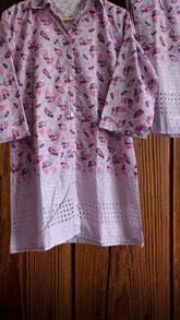 Lavender Butterfly Print Cotton Co-Ord Set with Eyelet & Sequin Detailing – 2 Pc Shirt & Pant