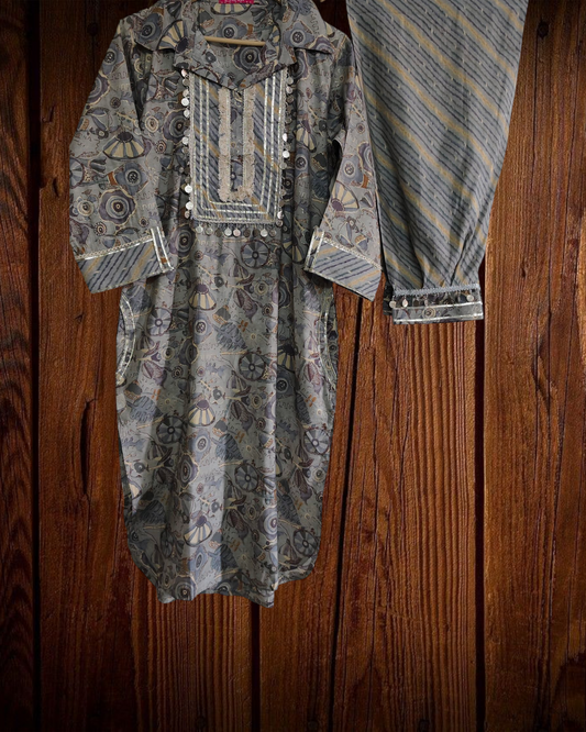 Rayon Afghani Co-Ord Set with Gotta Work – 2 Pc Kurta & Pant Set