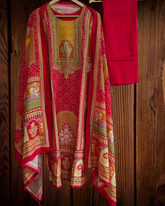 Muslin Digital Printed Kurta Set with Mirror Highlighting & Shantoon Pant – Fully Stitched 3-Piece Suit