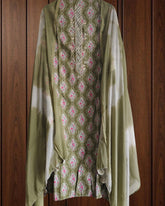 Pure Cotton Unstitched Suit SaPure Cotton Printed Suit with Hand Work & Dual-Colored Dupatta | Unstitched 3-Piece Setet cotton bottom and chiffon dupatta