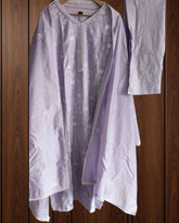 Muslin Kurta with Thread Embroidery & Croatia Lacing – Fully Stitched 3-Piece Suit Set with Shantoon Pants
