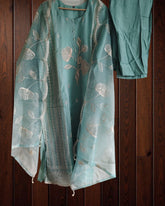 Organza Handworked Kurta Set with Sequin Dupatta – Fully Stitched 3 Pc Suit